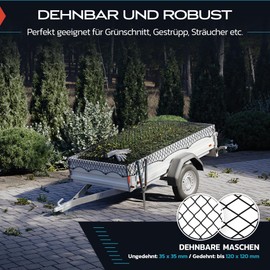 TRIBURG® Trailer Net, Stretchable for Trailers of Sizes 1 x 2 metres to 2 x 3 metres, Tight Mesh, with Rubber Cord [Black/Elastic]