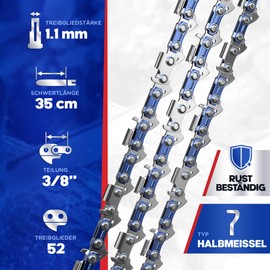 Garlavie Set of 3 Chainsaw Chains 35 cm 3/8 LP 1.1 mm 52 Drive Links - Saw Chains 35 cm Compatible with Many Brands - High Quality Chainsaw Chain.