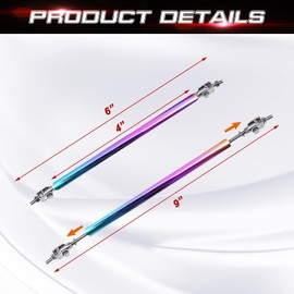 Xotic Tech 2pc Adjustable 6"-9" Front Bumper Lip Splitter Diffuser Strut Rod Tie Bars Compatible with Most Vehicles [Neo Chrome]