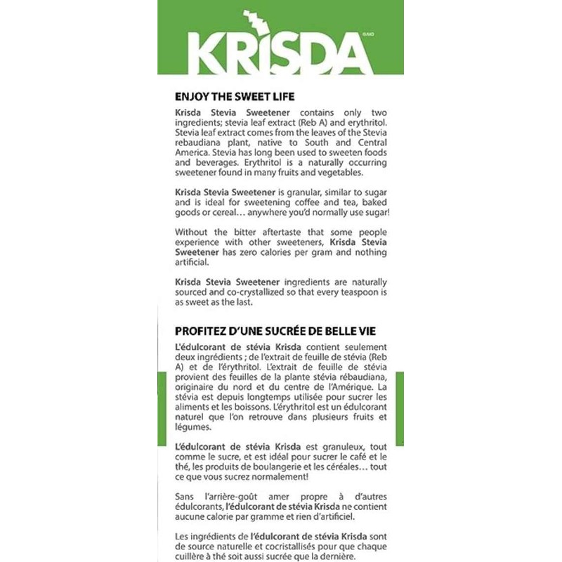 Krisda Stevia Natural Sweetener (100 Packets), 100 grams