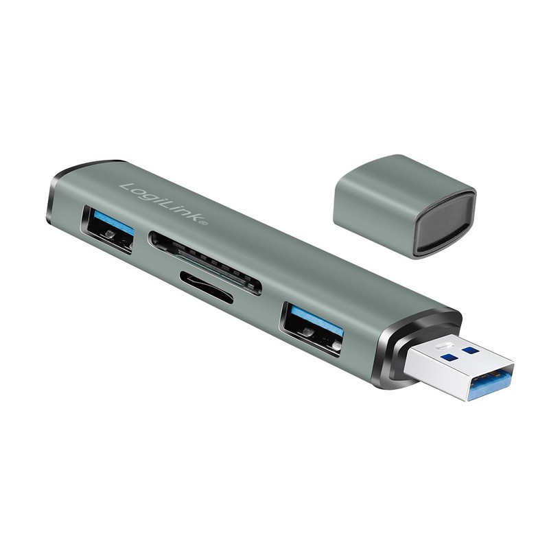 LogiLink USB 3.2 (Gen2) 2-Port Hub with Card Reader for
