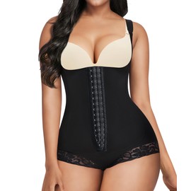 MERYOSZ Fajas Colombianas Plus Size Shapewear Bodysuit Tummy Control for Women Waist Trainer Bodysuits Faja Body Shaper (Black, 2XL)
