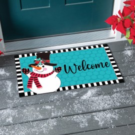 Evergreen Christmas Sassafras Door Mats, Sassafras Doormats for Front Door Outdoor Entrance, Indoor Welcome Mats for Entryway (Snowman, 30"x18")