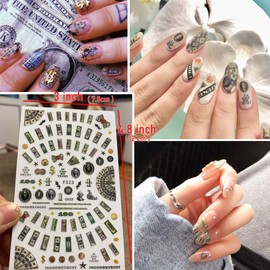 4 Sheets Nail Art Decals of 100 Dollar Sign Bill Nail Accessories Paper Money Design Treasure Currency Nail Stickers Tip