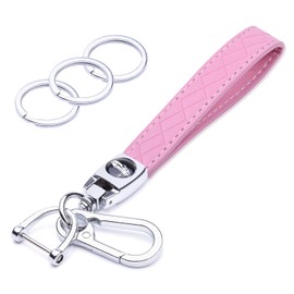 wisdompro Car Key Fob, Leather Keyring with 1 D-Ring, 1 Screwdriver, 3 Key Ring, Keychain for Men/Women are Gifts for Family, Friends, pink