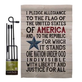Breeze Decor Pledge of Allegiance Garden Flag Set with Stand Star and Stripes Patriotism Independence Memorial United State American House Banner Small Yard Gift Double-Sided, Made in USA
