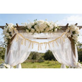 Rodudu White Gold Bow Garland Banner Streamer, Set of 2 Total 30 Bows, 5 Feet Length Each for Birthday Party Wedding Coquette Festival Decoration