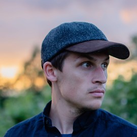 Borges & Scott Munro Baseball Cap - 100% Wool - Harris Tweed - Nubuck Leather Visor, Midnight
