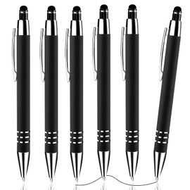 Andibro 2-in-1 Ballpoint Pen with Stylus Tip, Pack of 6 Retractable Ballpoint Pens 1.0 mm Medium Point Pen Black Ink Writing Pen Multifunctional Metal Stylus Pen for Touchscreen (Black)