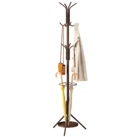 Vriccc Coat Rack, Coat Rack Freestanding with Umbrella Holder, Adjustable Height Shelf with 12 Hooks, Used In The Bedroom, Living Room, Office To Hang Clothes, Hats, Bags