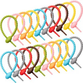 Boao Paquete de 20 bridas de silicona reutilizables, correas giratorias de 8 pulgadas para gestión de cables, cables de carga, organización de bolsas de cocina, bridas de goma flexibles con cierre