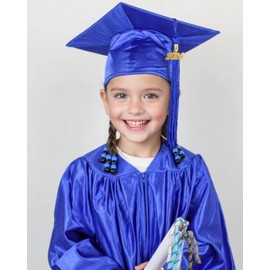 GradPlaza Shiny Preschool Graduation Gown and Cap for Kids 2024 2025 Tassel Kindergarten Graduation Gown Royal Blue