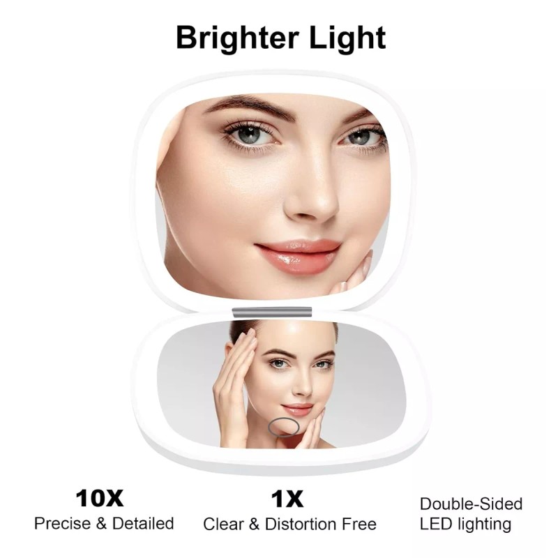 generic Espejo De Maquillaje Luz 1x /10x, Carga Usb, Portátil