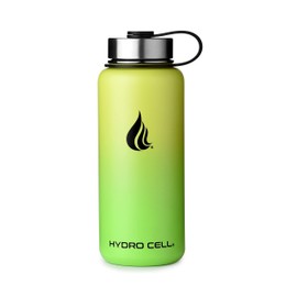 HYDRO CELL Stainless Steel Water Bottle w/ Straw & Wide Mouth Lids (64oz 40oz 32oz 24oz 18oz 14oz) - Keeps Liquids Perfectly Hot or Cold with Double Wall Vacuum Insulated Sweat Proof Sport Design (Neon/Neon 32 oz)
