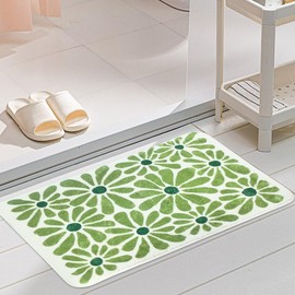 AIBIIN Bad-Fußmatte, rutschfest, 50 x 80 cm, grüne Pflanze, Blumen, Badteppich, helle und frische Heimdekoration für Badewanne, Schlafzimmer, Küche, WC, Tür, waschbar, weiche Badematten