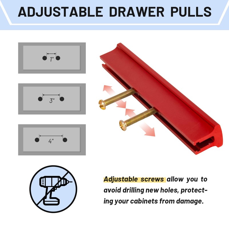 Xbpeuy Adjustable Cabinet Handles 6 Pack, Hole Spacing, Kitchen Drawer