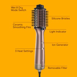 Infiniti PRO CONAIR 2-in-1 Hair Dryer Brush, Thermal Brush Wet-or-Dry Hot Air Styler for All Hair Types, Large Oval Barrel, 4 Bristle Types to Volumize, Smooth, and Refresh, Mocha Mauve