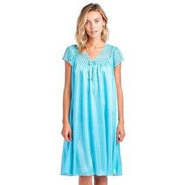 Casual Nights Women's Fancy Lace Neckline Silky Tricot Nightgown - Teal - X-Large