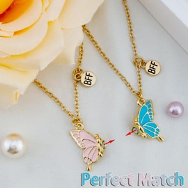 ICHRATI Bff Necklace for 2 Best Friend Necklace Butterfly Matching Necklaces for Best Friends Birthday Mothers Day Gifts for Friends Bestie 2Pcs Blue and Pink Key Chain