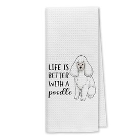 Dibor Life is Better with A Poodle Kitchen Towels Dish Towels Dishcloth,Cute Poodle Puppy Dog Absorbent Drying Cloth Hand Towels Tea Towels for Bathroom Kitchen,Dog Lovers Girls Women Gifts