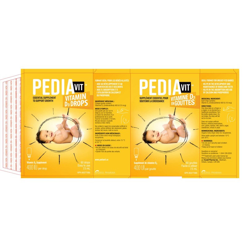 PediaVit Liquid Vitamin D3 400IU, 60 Drops, 2.5mL