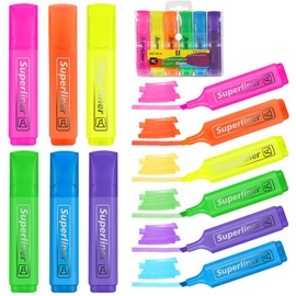 AYESY Highlighter Pack of 6, Assorted Colours, Highlighting Marking & Colouring, Long-lasting, Ideal stationery sets for School Home & Work, Broad Tip Markers & Highlighters For Convenience