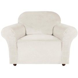 Turquoize Stretch Velvet Chair Cover Sofa Covers for Living Room Armchair Cover Chair Slip Covers with Arms Armchair Slipcover with Elastic Bottom Crafted from Soft Velvet Fabric (Chair, Cream)