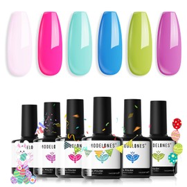 modelones modelones Gel Nail Polish Set, 6 Colors Spring Pastel Mint Purple Light Pink Gel Polish Summer Rainbow Bright Neon Green Blue Hot Pink Nail Gel Polish Soak Off LED Easter Nail Art Gel DIY Salon Gift