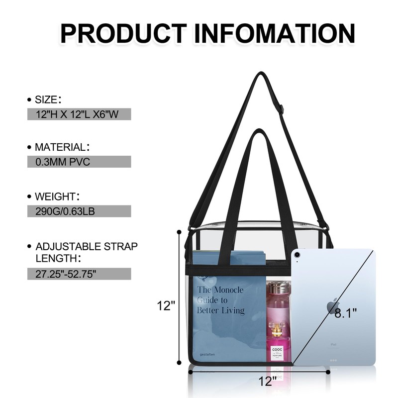 Clear Tote Bag for Stadium Events 12×6×12 Clear Crossbody Bag