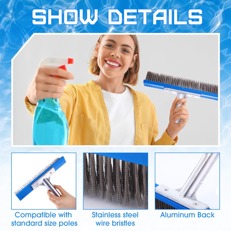 Gejoy 2 Pack 10" Stainless Steel Brush Pool Brush Head