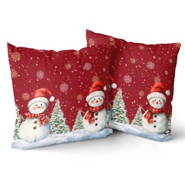 Giwawa Snowman Pillow Covers 18x18 Inch Red Winter Pine Tree Snowflake Pillow Cases Set of 2 Xmas Farmhouse Cushion Case Decorative Winter Holiday Decor for Home Couch Bed Sofa