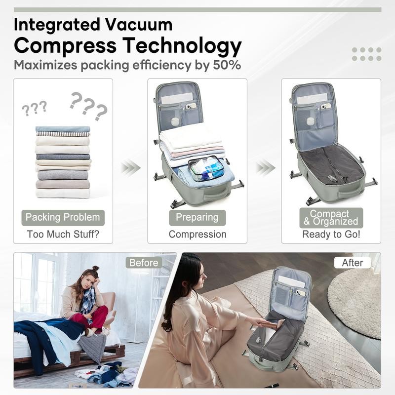 Vacuum Travel Backpack - Save 30% Space with Compression, Carry-On