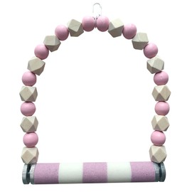 Watwass Vogelschaukel Holz Schaukelspielzeug für Wellensittiche Papagei Vogelspielplatz Sitzstangen Vogelkrallen Schleifen (Rosa)