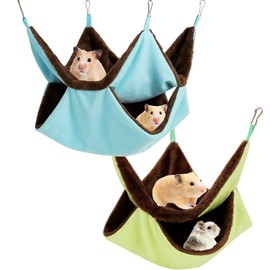 JazRvr Pack of 2 Guinea Pig Hammock, Rat Accessories, Ferret Accessories, Warm Cage Pet Hammock for Hamsters, Small Animals, Blue and Green