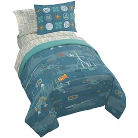 Jay Franco Comforter Set Includes Sheets and Pillow Covers - Soft and Cozy Bed Set for Stylish Room Decor, Blue - The Fantastic Four, 5 Piece Twin Size Bedding