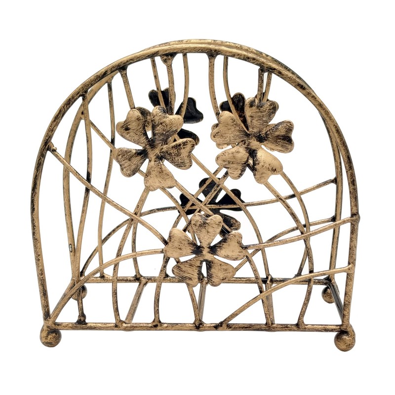 Antique Bronze Metal Floral Petals & Branches Tabletop Napkin Holder,