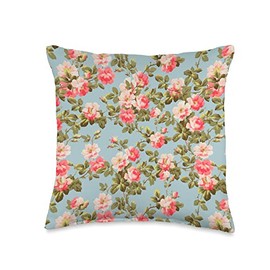 Pioneer Country Farm Vintage Retro Baby Blue Red Floral Throw Pillow