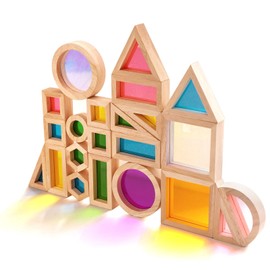 Wooden Rainbow Building Blocks for Kids 32 Pcs Rainbow Stacker Stacking Blocks Game Colorful Construction Toys Preschool Learning Educational Toys -Geometry Wooden Blocks for Boys & Girls