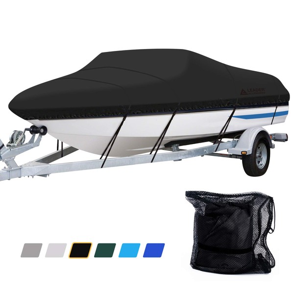 Leader Accessories Solution Dyed Polyester Runabout Boat Cover (Model E: 20'-22'L Beam Width up to 100'', Black)