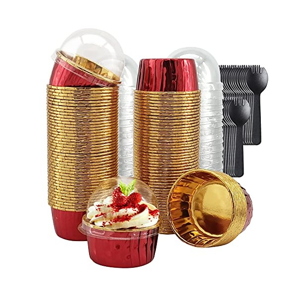 Cupcake Liners with Dome Lids 100 Pack,LNYZQUS 5.5Oz Foil Baking
