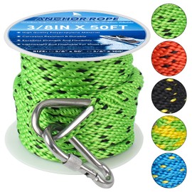Anchor Rope 50FT x 3/8in,Premium Solid MFP Braided Anchor Rope Anchor Line,Boat Anchor Rope with Stainless Steel Thimble & Snap Hook,Boat Rope Marine Rope for Anchors and Boats (Green/Black)