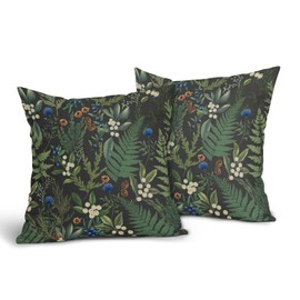 Vintage Print Pillow Covers 18x18 Inch Set of 2 Green and Black Botanical Floral Leaf Outdoor Throw Pillows Neutral Square Cushion Case Decoration for Couch Home Decor
