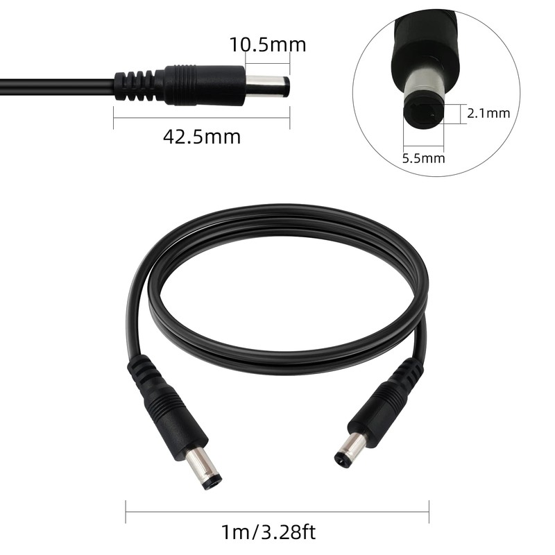 DC5.5x2.1mm 12V Male to Male Cable 18AWG Male to Male