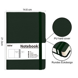 Mlife A5 Dotted Journal Notebook, 360 Pages and 100 g/m² Ink-proof Paper, Hardcover College Notepad, Notebooks with Folding Pocket for Office, School, Home, Writing and Notes (Green)