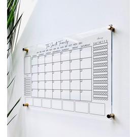 Large Clear Acrylic Monthly Calendar for wall | Dry-Erase Message White Board Calendar Wall Mounted Office Home Family Organization Tools Must Haves School Kids Adult Mom Teen Monthly Weekly ADHD Tool