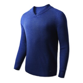 Mens Vintage Shawl Collar Sweaters Casual Relaxed Fit Knitted Pullover, Dark Blue, 3X-Large