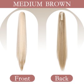 Ponytail Extension Claw 18" 20" Curly Wavy Straight Clip in Hairpiece One Piece A Jaw Long Pony Tails for Women(Ash Blonde Mix Light Bleach Blonde,Straight)