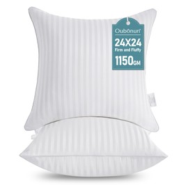 Oubonun 24 x 24 Throw Pillow Inserts, Firm and Fluffy Decorative Square Pillows for Couch Bed Sofa with Soft Cotton Cover White Cushion with Down Alternative Pack of 2