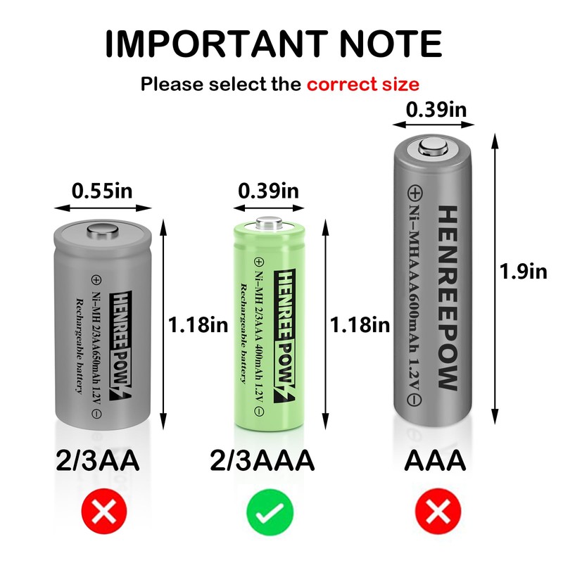 Henreepow 2/3AAA Solar Battery, 2/3AAA 400mAh Rechargeable Battery, 2/3AAA 1.2V