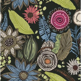 Dark Green Wallpaper Peel and Stick,Boho Vintage Floral Contact Paper, 17.5" x 393" Retro Botanical Flowers Abstract Wall Paper Self Adhesive Removable Waterproof for Bathroom Shelves Cabinet Table